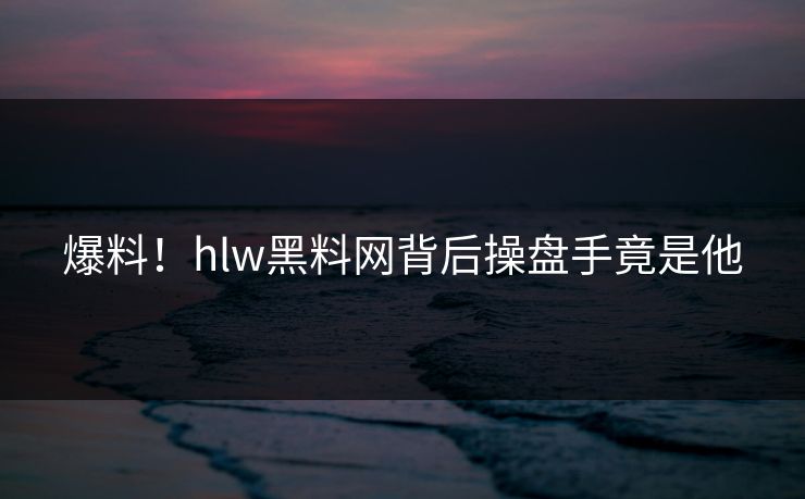 爆料！hlw黑料网背后操盘手竟是他