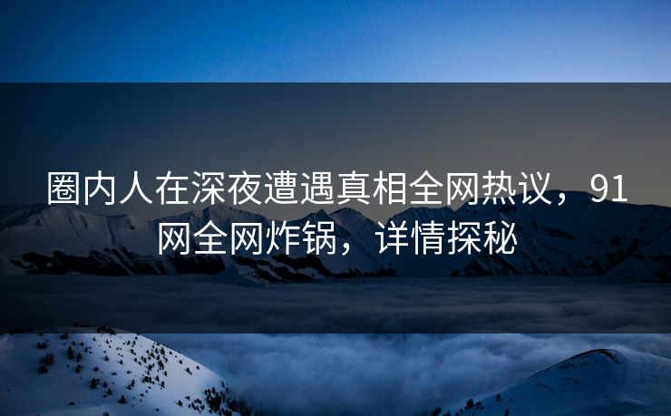 圈内人在深夜遭遇真相全网热议，91网全网炸锅，详情探秘